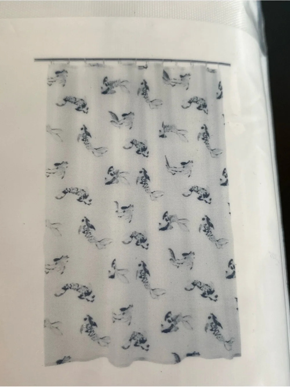 IKEA VATTENSJÖN Shower Curtain White with Blue Watercolor Fish Design 71 x 71